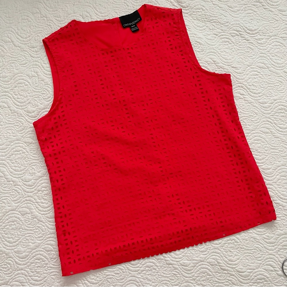 Cynthia Rowley Blouse Sleeveless Cutout Lace Size M - Picture 4 of 14